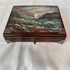 Wooden Elegant Cigar Box with Scenic Landscape 9”x7”